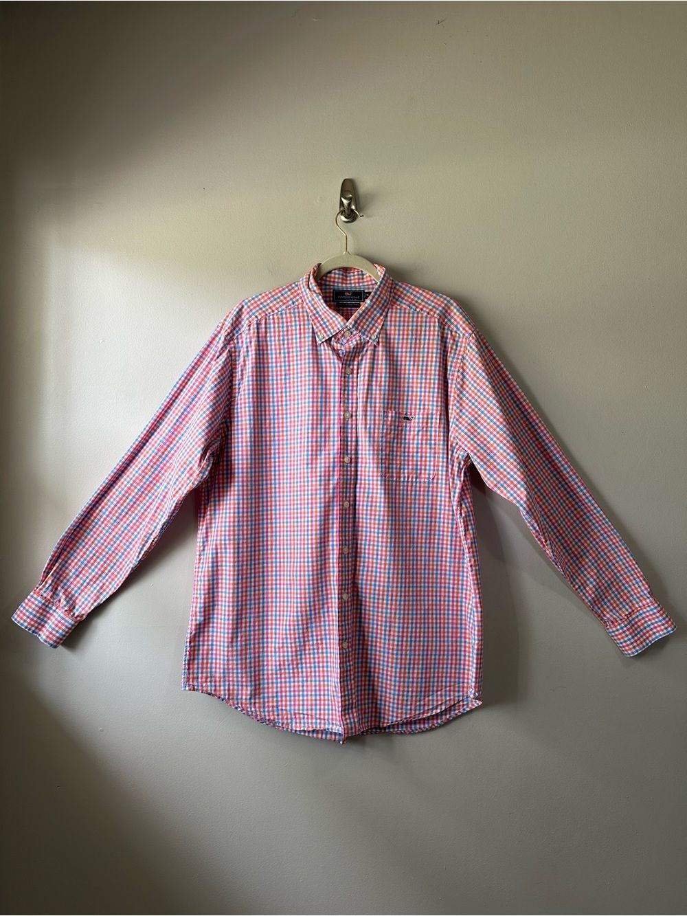 Vineyard Vines Slim Fit Tucker Shirt Orange Check Button Up Work Whale Size XL